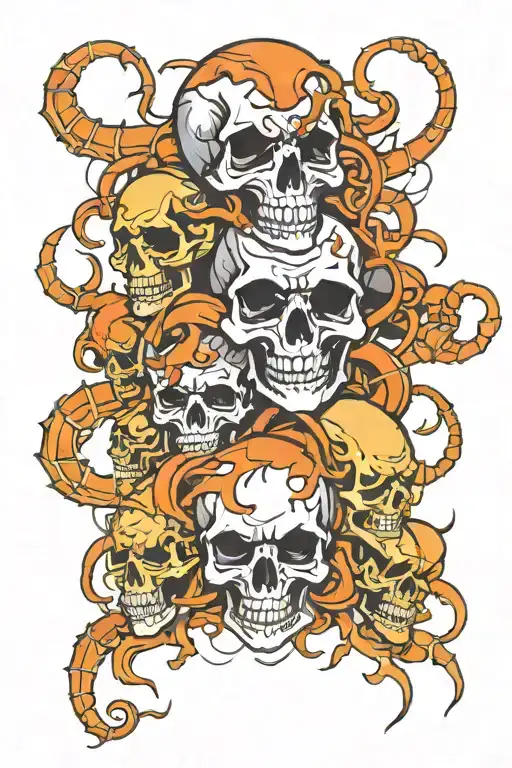 skulls and scorpions intertwined within tattoo design idea