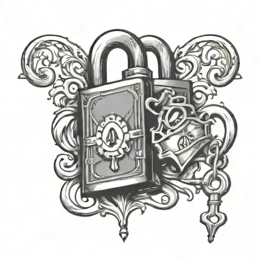 padlock locked no sharp ends, king and queen card symbols tattoo design idea