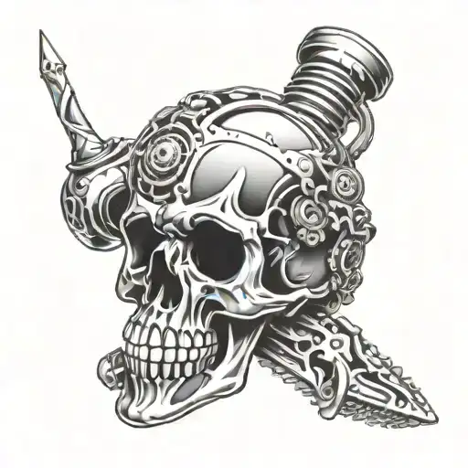 turbo skull handtool tattoo design idea