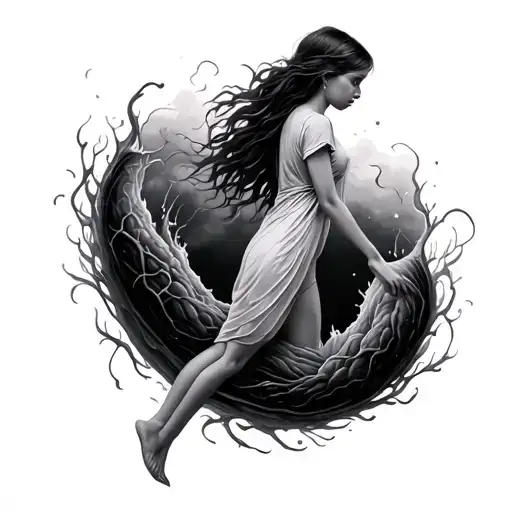girl walking out of a cocoon transitions tattoo design idea