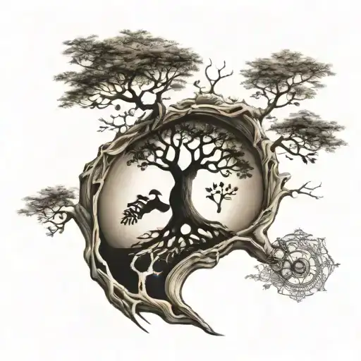 tree of life fused with the shadow of a baby's footprint tattoo design idea