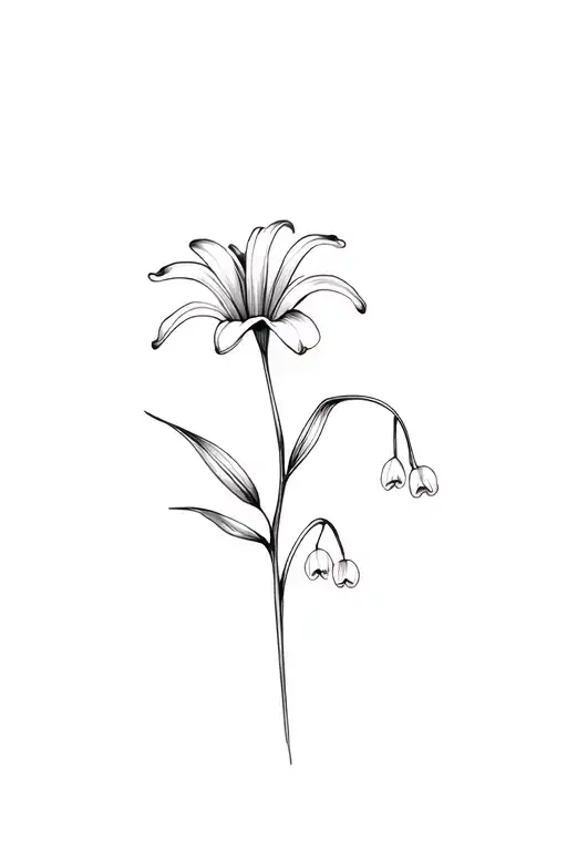 fine line lily of the valley flower in black and white tattoo design idea