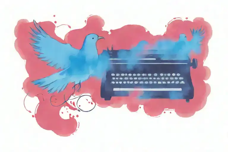 type writer in black and white with water colored birds flying away from the type writer tattoo design idea