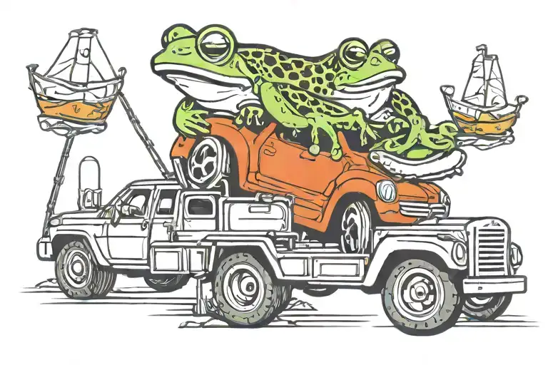 frog tow truck towing a rv tattoo design idea