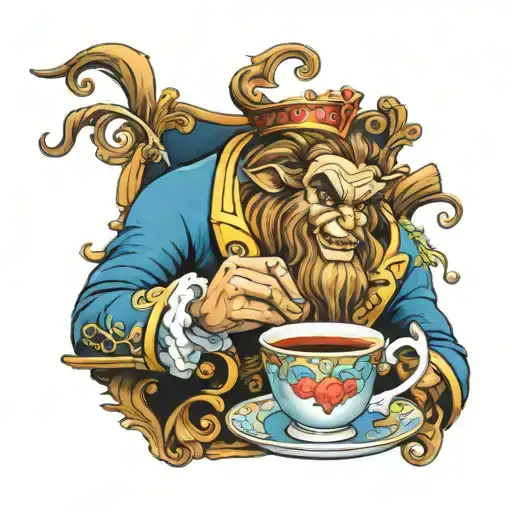 Disney genie drinking from Beauty and the Beast's cup tattoo design idea