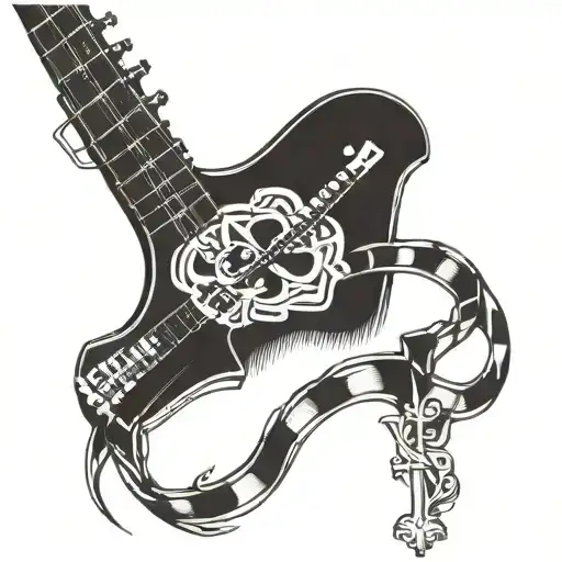 Cross and a guitar neck tattoo design idea