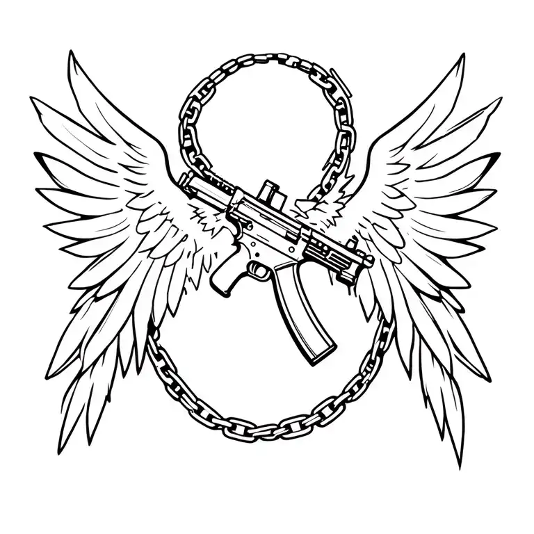 sexual assault survivor rifle with wings spread curved broken chain around neck  tattoo design idea