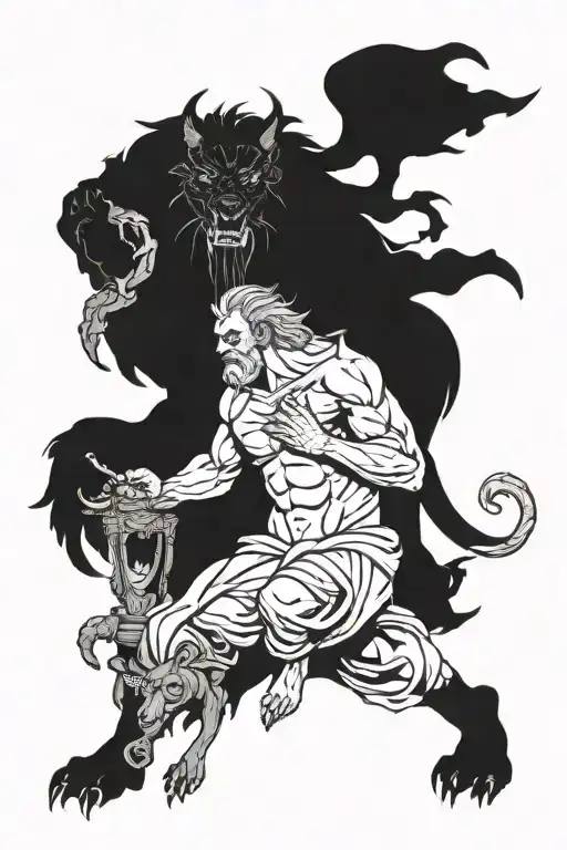 hades holding cerberus tattoo design idea