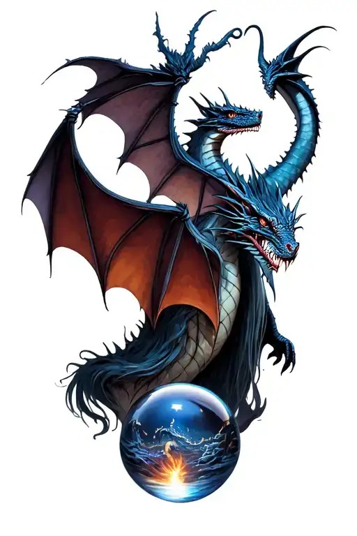 fantasy with wizards and dragons and crystal ball tattoo design idea