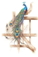 wooden bridge with peacock feather intertwined tattoo design idea