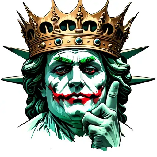statue of Liberty pulling the finger we are in a crown with the Joker face tattoo design idea