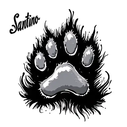 cat paw print with the name santino under the paw print tattoo design idea
