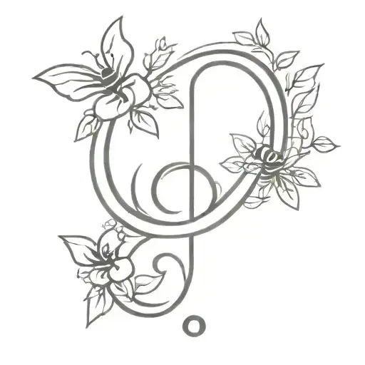 treble clef with flowers and bee collecting nectar tattoo design idea