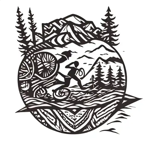 ankle or calf cuff tattoo with tribal influence and themes of running, biking, swimming, climbing, and hiking tattoo design idea