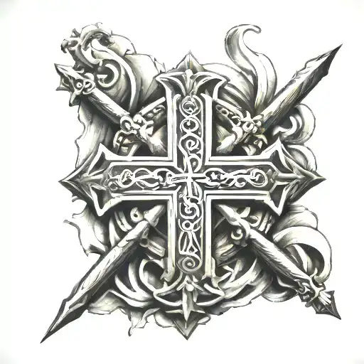 The inscription In hoc signo vinces and the cross of Constantine tattoo design idea