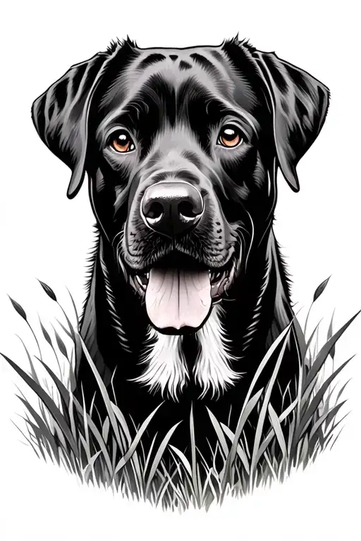 commerative, black lab head in grass field tattoo design idea
