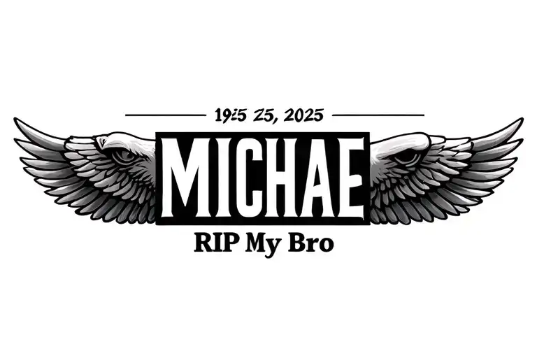 "Michael 1965-2025 RIP My Bro" eagle wings tattoo design idea