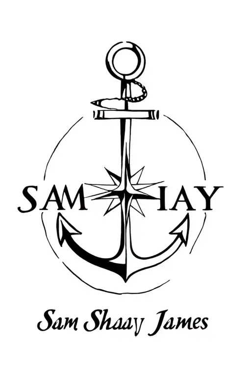 "Sam Shay James" compass anchor intertwined tattoo design idea