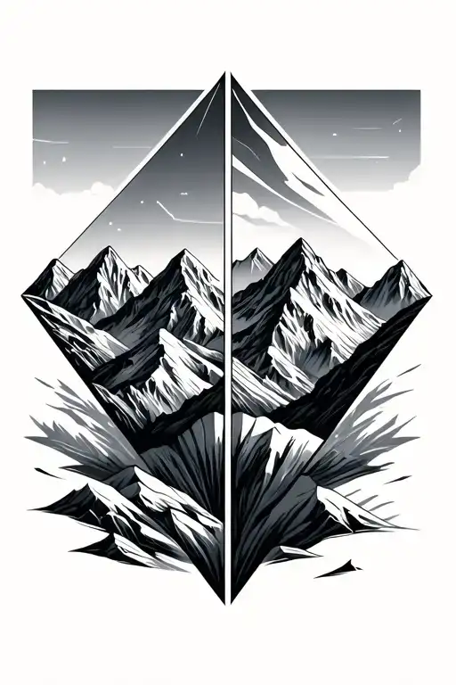 two side by side geometric diamonds that contain a 6 peak mountain range tattoo design idea