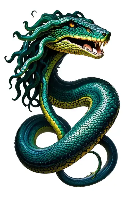 I want a giant snake with medusa head and that is from the beginning of the butt to the neck that is super realist that the able tattoo design idea