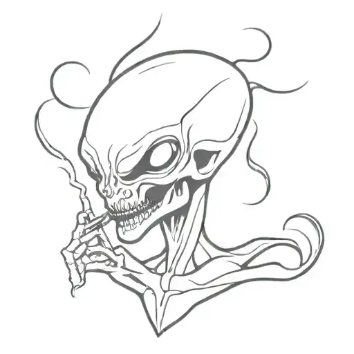 joint smoking alien tattoo design idea