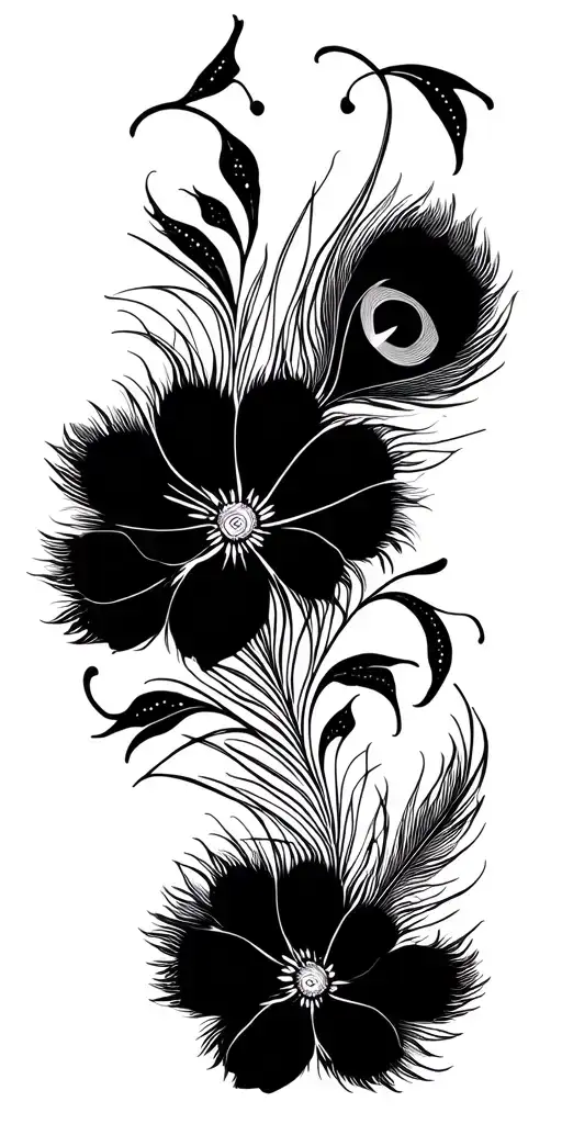 peacock feathers with flowers seamless pattern tattoo design idea