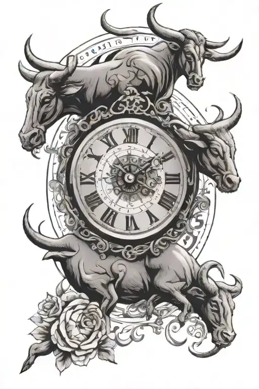 Birth time clock with dates and signs Taurus tattoo design idea