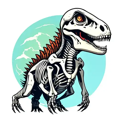 alien riding dinosaur skeleton tattoo design idea