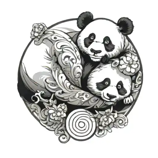panda, yin yang and R tattoo design idea