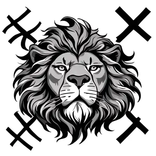 detailed lion face and 3 cross intertwined tattoo design idea