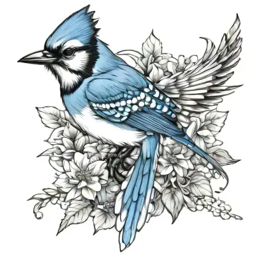 bluejay taking flight tattoo design idea