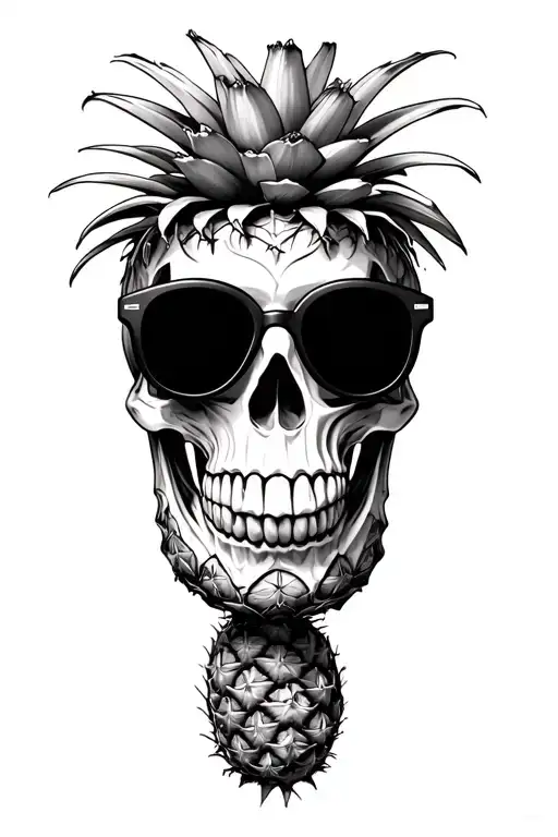 pineapple skull wearing sunglasses tattoo design idea