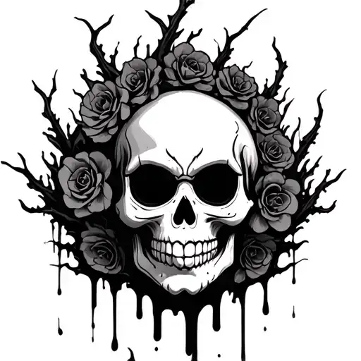 Beginner tattoo artist, easy to do sugar skull melting with bloody vines around it and the Raiders's eyepatch tattoo design idea