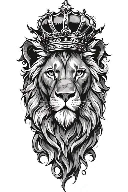 crowned lion face tattoo design idea