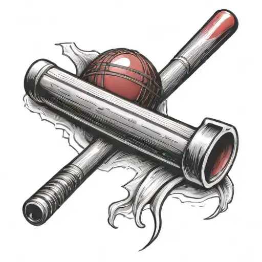 cricket bat and ball gagged little red tattoo design idea