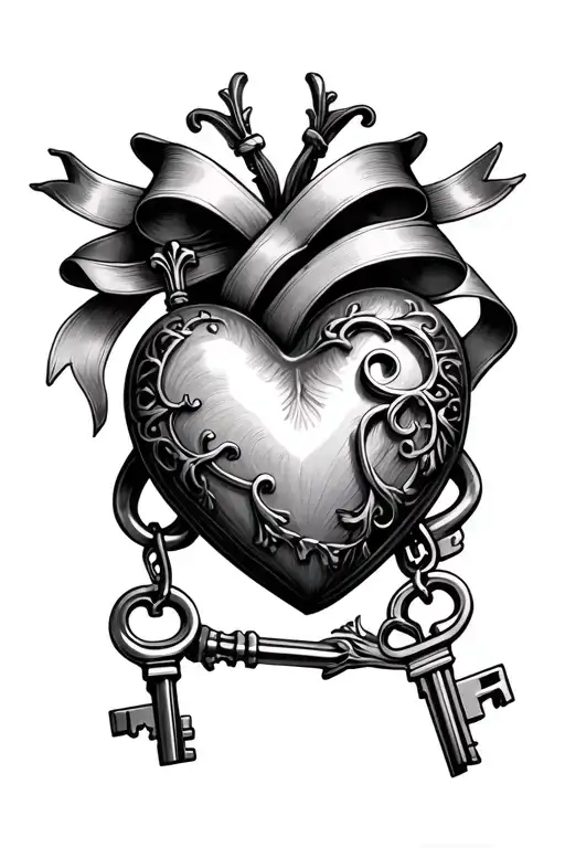heart Lockett with 4 keys & ribbons  tattoo design idea