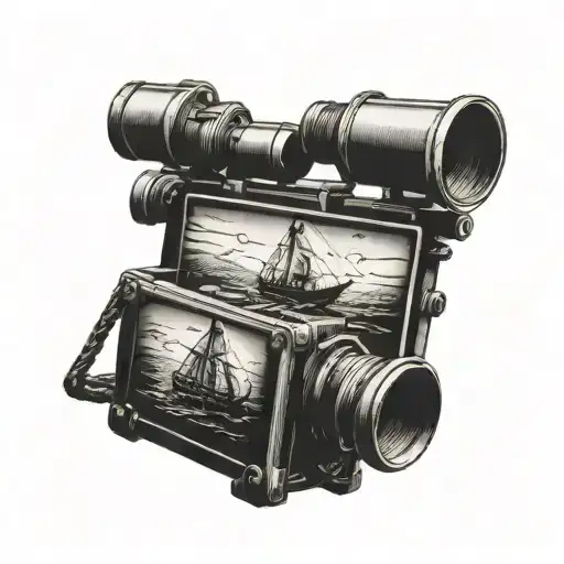 old ship being photographed by a old camera tattoo design idea