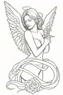 female angel phoenix rising from ashes holding dagger heart tattoo design idea