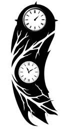 clock and tree branch tattoo design idea