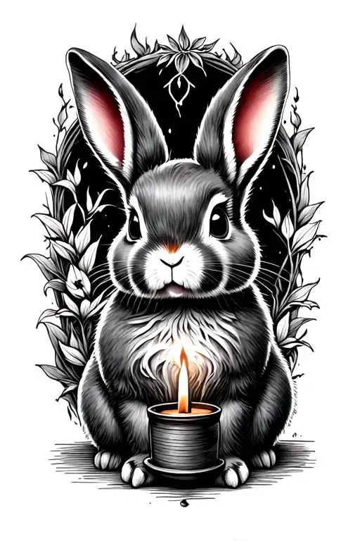 CUTE RABBIT WITH A CANDLE AS A TRIBUTE TO DEATH STANNDING tattoo design idea