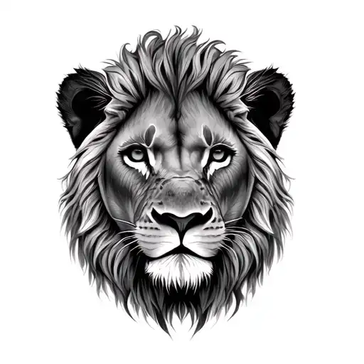 lion with 2 cubs face only , lion with attention face  tattoo design idea