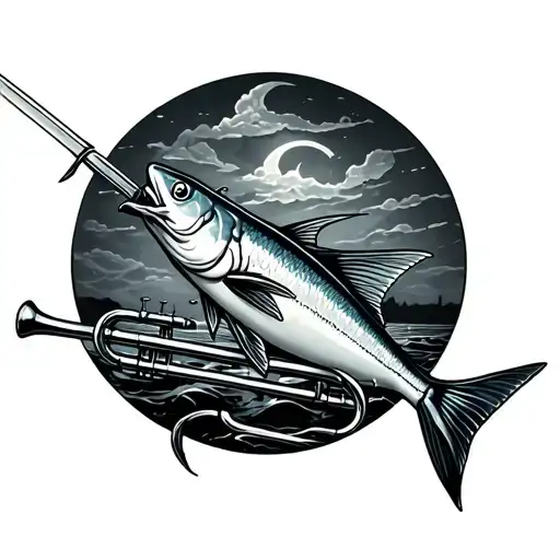 swordfish and trombone tattoo design idea