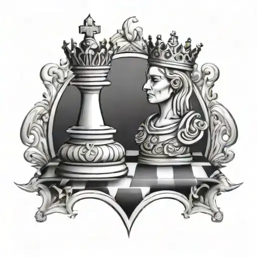 king and queen chess tattoo design idea