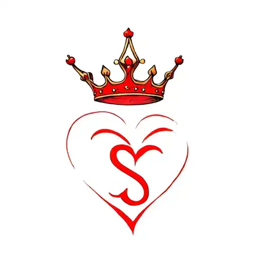 A crown for a king underneath a heart with the letter S in red in the heart tattoo design idea
