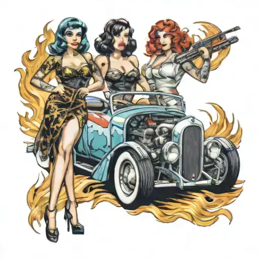 hot rods pinup girls horror themed tattoo tattoo design idea