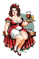 bavarian curvy chubby pinup barmaid tattoo design idea