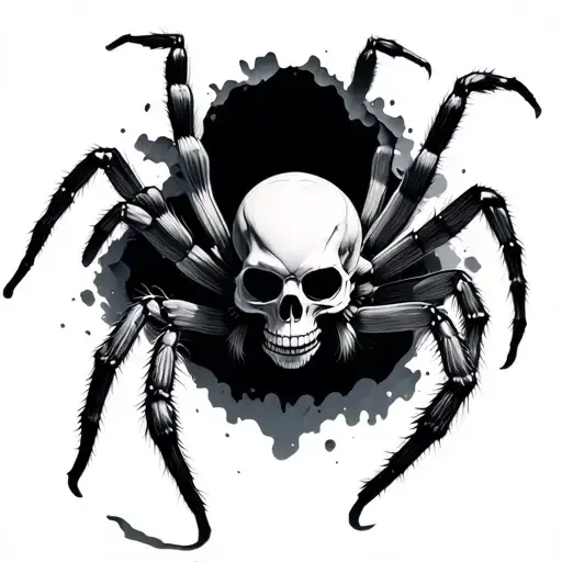 realistic 3d spider with skull body climbing out of a 3d hole tattoo design idea