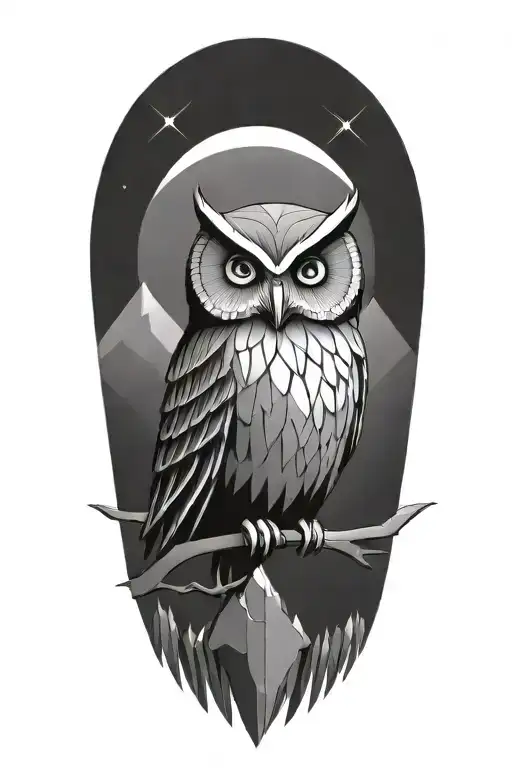 owl perched in mountains tattoo design idea