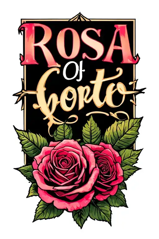 A tatto with the name of Rosa and add spines in the letters, that is in color and drawings of roses to the sides tattoo design idea