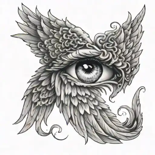angel wings with eye inside tattoo design idea